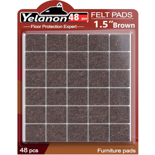 Yelanon Felt Furniture Pads -48 Pcs 1.5" Premium Felt Pads for Chair Legs Furniture, Floor Protectors for Hardwood Floors, Brown - size: 48 pcs Square Brown