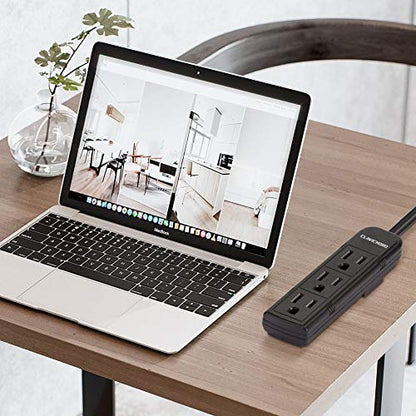 Power Strip with Flat Plug - 3 Ground Sockets 7 Inch Heavy Duty Braided Extension Cord Flat Plug Mountable Socket Strip for Computer/Home/Office