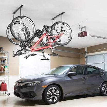 TORACK Overhead Bike Rack for Garage, Ceiling-Mounted Bicycle Storage Hooks for 2 Bikes (Horizontal) or 4 Bikes (Vertical), Adjustable Bicycle Hooks for Mountain, Road Bike - style: for 2 bikes