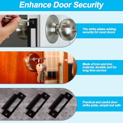 3Pcs 4-7/8" Universal Door Strike Plate Replacement Stainless Steel Plated Lock Strike Plate T Strike Deadbolt Strike Plate Door Backplate Iron Matte Black Finish for Use(Large Hole)