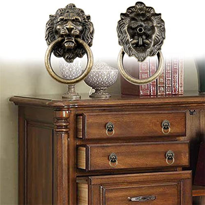 Zorfeter 6 Pcs Lion Head Knobs Pull, Antique Bronze Ring Pull Handles for Dresser Drawers Cupboard Closet Jewelry Box, with Screws - color: Lion Head Knobs