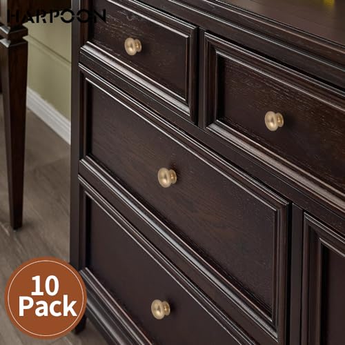 HARPOON Cabinet Hardware Knobs Round Furniture Mushroom Knob - 1.4 Inch 10 Pack Brushed Gold - color: Brushed Gold