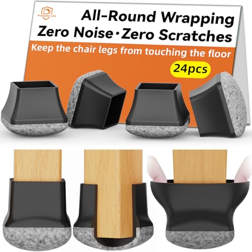 24pcs Chair Leg Floor Protectors for Hardwood Floor |Protect Wood Tile Floors Chair Leg Caps with Wrapped Felt Pads| Anti-Scratch Reduce Noise|Fit Angled Chair Legs| Black Square XL Fit:1.4"-1.75" - color: 24pcs Black, size: Square-XL (1.4-1.75inch)