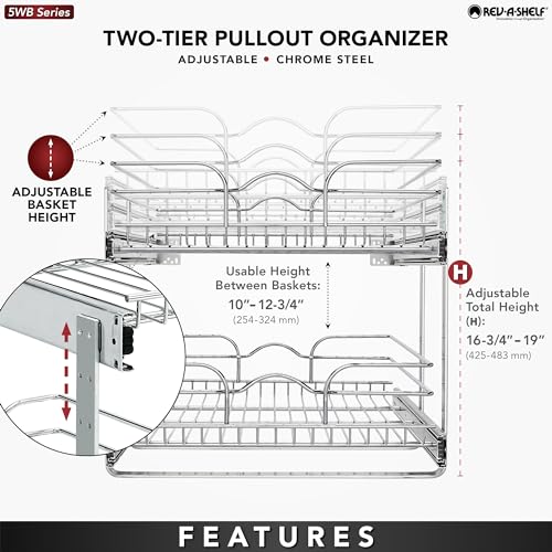 Rev-A-Shelf 2-Tier Kitchen Cabinet Pullout Shelf and Drawer Organizer Slide Out Pantry Storage Basket in Multiple Sizes, 18 x 22 In, 5WB2-1822CR-1 - size: 18" W x 22"D, style: Two Tier