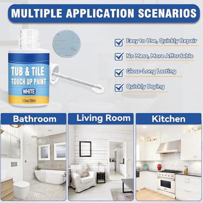 Tub and Tile Paint, White Touch Up Pen for Countertops, Repairs Bathtub, Sinks, and Appliances, Porcelain Paint for Any Scratches Spots (White)