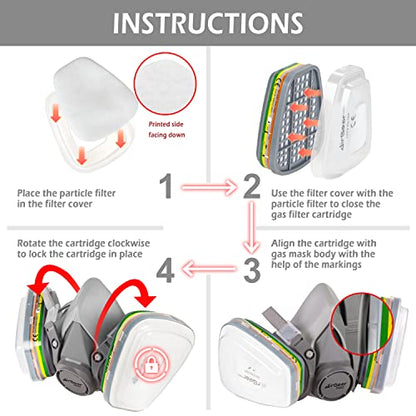 AirGearPro M-500 ABEK1-P2 Reusable Respirator Mask | Anti-Dust Gas mask Ideal for Spray Painting, Sanding, Building work, Chemical, DIY and more. - style: Multi-gas Respirator