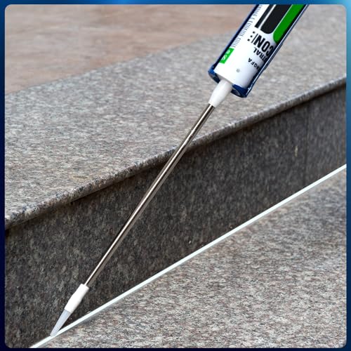Handmade Stainless Steel Caulk Nozzle Extender 290-375mm, 4 Pcs Straight & Curved Glass Glue Nozzle Extension for Silicone Sealant
