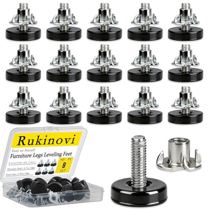 16 Pack Adjustable Furniture Levelers,Heavy Duty Leveling Feet for Table/Desk/Chair/Cabinet/Dresser/Outdoor Furniture/Patio Furnitures, Stabilize Uneven Floors (Black 16Pcs)