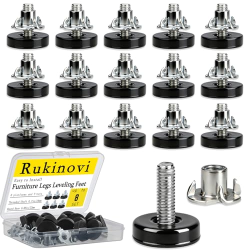 16 Pack Adjustable Furniture Levelers,Heavy Duty Leveling Feet for Table/Desk/Chair/Cabinet/Dresser/Outdoor Furniture/Patio Furnitures, Stabilize Uneven Floors (Black 16Pcs)