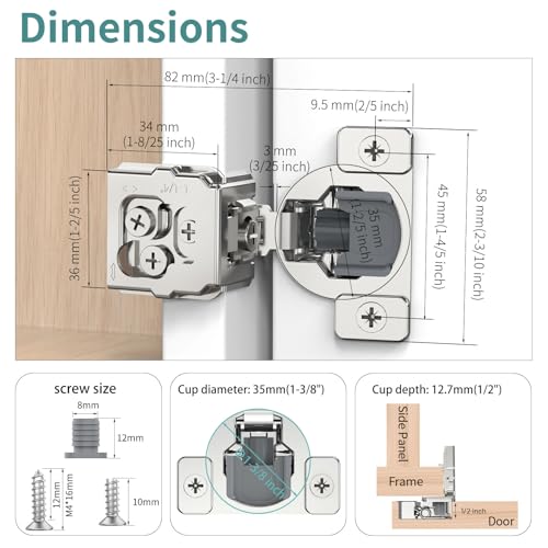 20 Pack 1 1/4" Overlay 3D Soft Close Hinges for Face Frame Kitchen Cabinet, 3 Way Adjust, Self Closing Concealed Cabinet Hinges-105 Degree - size: 1-1/4 inch Overlay