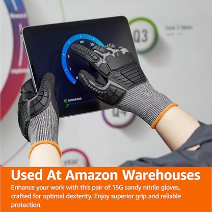 Amazon Basics Impact Protection Work Gloves, Cut Level A2, ANSI Level 4 Abrasion, Sandy Nitrile Palm, Touchscreen Compatible, Machine Washable, XXXS, Black - size: Xxxs