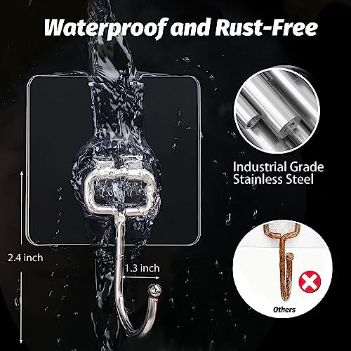 DKHDBD Large Adhesive Hooks, 16-Pack Hold 33lb(Max) Heavy Duty Sticky Hooks, Waterproof Transparent Hooks for Hanging, Self-Adhesive Traceless Clear Wall Hooks to Use for Keys Robe & Towel