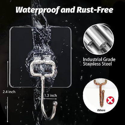 DKHDBD Large Adhesive Hooks, 16-Pack Hold 33lb(Max) Heavy Duty Sticky Hooks, Waterproof Transparent Hooks for Hanging, Self-Adhesive Traceless Clear Wall Hooks to Use for Keys Robe & Towel