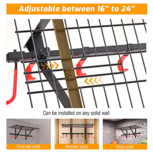PLKOW Garage Wall Shelving 4-Pack Includes Bike Hooks, Sturdy Adjustable Garage Shelving Wall Mount Wall Organizer (Black, 4-Pack) - size: 4-pack