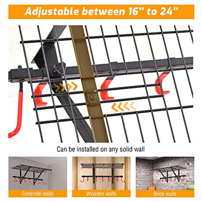 PLKOW Garage Wall Shelving 4-Pack Includes Bike Hooks, Sturdy Adjustable Garage Shelving Wall Mount Wall Organizer (Black, 4-Pack) - size: 4-pack