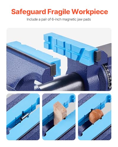 VEVOR Heavy Duty Bench Vise, 6-1/2" Jaw Width, 5" Max Jaw Opening Multi-Purpose Ductile Iron Bench Vise with Anvil, 360° Swivel Base Head, 3" Throat, 5620 lbs Clamp Force, for Pipe Repairing - size: 6.5inch