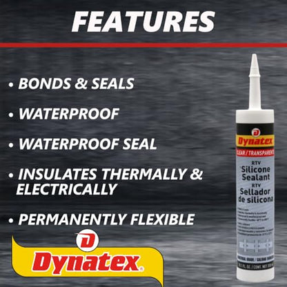 Dynatex 143381 Industrial Grade Silicone Sealant, Clear, Marine Caulk, 300ml Cartridge - Bonds, Seals, Protects - Waterproof, Weatherproof, Thermally and Electrically Insulating, Permanently Flexible