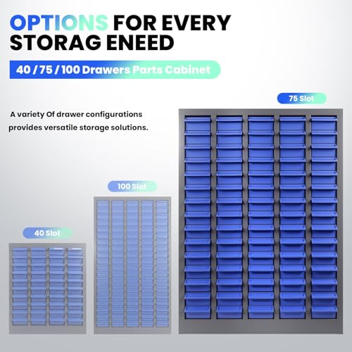 75 Drawers Industrial Nut and Bolt Organizer, Parts Cabinet with 375 Dividers & 150 Label Slots, ABS Drawers Multi-Use Bolt Bins Hardware Organizer System for Workshop, Warehouse and Office - style: 75 Drawers