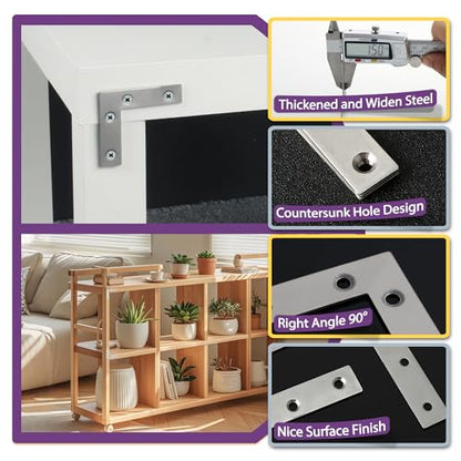 Alise L Flat Brackets,Corner Bracket Corner Brace Mending Plate Repair 60mm x 60mm Stainless Steel Flat Braces for Wood Tables, Chairs, Sofas, Beds, Cabinets, Doors and Windows,Brushed,Pack of 8 - size: 60x60mm(8Pcs), style: Brushed