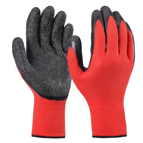12 Pairs Crinkle Latex Coated Work Gloves for Men, Non-Slip Grip Gardening Gloves, Suit For Construction, Warehouse - size: Large