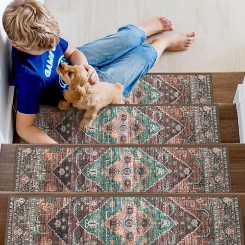 Lahome Non Slip Stair Treads Indoor 15 Pack 8" X 30" Carpet Treads for Wood Stairs, Washable Self Adhesive Stair Runners Soft Surface, Noise Reducing for Kids, Elders and Dogs Dorie, Dull Teal - color: Dullteal