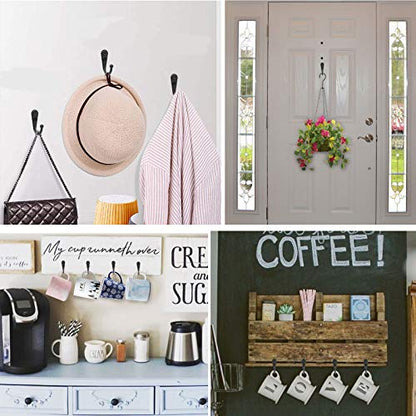 ZAYBOD 25 Pcs Black Wall Mounted Coat Hooks, Hanger Hook with 50 Pieces Screws for Hanging Hat, Towel, Key, Robe, Coats, Scarf, Bag, Cap, Coffee Cup, Mugs - color: 25PCS + Single Hook