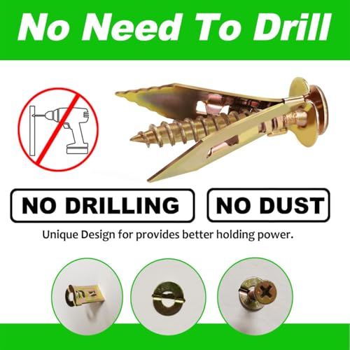 Self Drilling Drywall Anchors and Screws Kit,2026 New Heavy Duty Wall Anchors,No Drill or Holes in Wall Mounting Hardware Repair Tools for Pictures and Furniture,TV, Shelf Straps (100, 1.18IN) - size: 1.18IN
