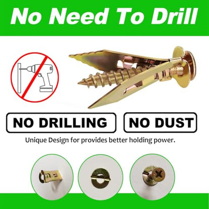 Self Drilling Drywall Anchors and Screws Kit,2026 New Heavy Duty Wall Anchors,No Drill or Holes in Wall Mounting Hardware Repair Tools for Pictures and Furniture,TV, Shelf Straps (100, 1.18IN) - size: 1.18IN