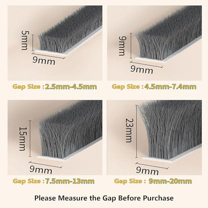 Weather Stripping Door Seal 2 Packs 0.2in (T x 0.4in (W) x 66FT,Grey Brush Self Adhesive Brush Seal Tape for Door Window Draft Stopper Noise Blocker Sliding Door - size: 2 Pack 0.2"x 0.4" x33FT