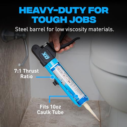 OX Pro Compact Caulk Gun - 10 oz Rodless Manual Caulking Gun Tool - 7:1 Thrust Ratio Designed for Tight Spaces, Includes Belt Clip - Pistola De Silicona - size: 10 oz - Rodless