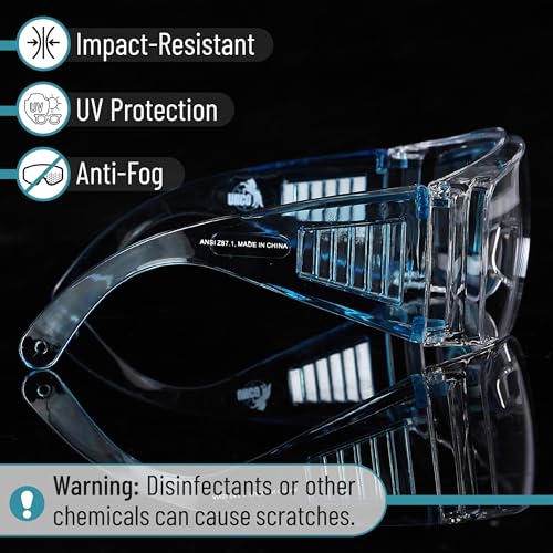 UNCO- Safety Goggles Over Glasses, Protective Goggles, Anti Fog, Work, Safety Glasses Over - color: Light Blue, size: 2 Pack