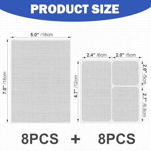 16PCS Window Screen Patch Kit 5"×7" & 4.5"×4.5" – Fiberglass Self-Adhesive Waterproof Mesh Tape for Tears & Holes, Strong Quick Fix for Door Mesh
