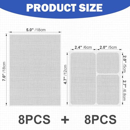 16PCS Window Screen Patch Kit 5"×7" & 4.5"×4.5" – Fiberglass Self-Adhesive Waterproof Mesh Tape for Tears & Holes, Strong Quick Fix for Door Mesh