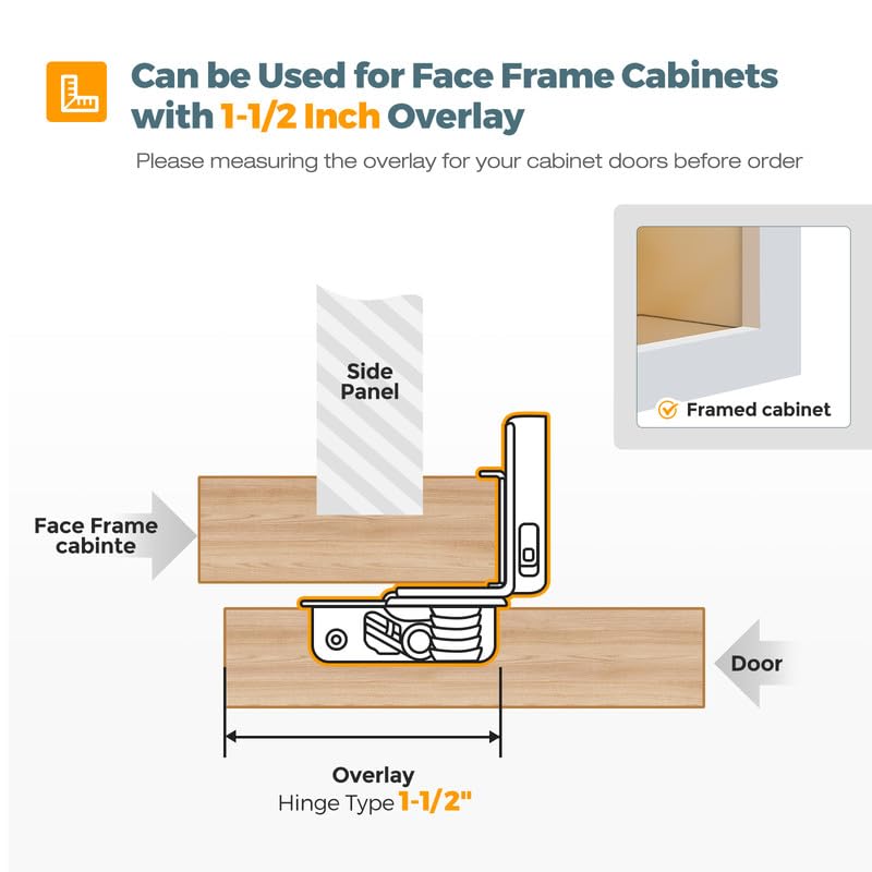 HOME EDIT 2 Pack 1 Pair 1-1/2 inch Overlay Soft Close Cabinet Hinges for Kitchen, Stainless Steel Three-Way Adjustable, Concealed Self-Closing Door Hinges - size: 1-1/2 inch Overlay
