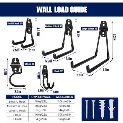 Garage Hooks Heavy Duty, 17 Pack Garage Storage Hooks with Coating Anti-Slip, Wall Mount Utility Large Garage Hooks for Hanging Garden Tools, Ladder,Broom,Hose - size: 17 Pack S Hooks