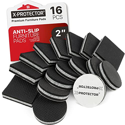 Non Slip Furniture Pads X-PROTECTOR - 16 pcs 2" - Premium Furniture Grippers! Rubber Feet Hardwood Floor Protectors for Furniture Legs - Couch Stoppers - Keep Your Furniture in Place Forever! - size: 16 Round & Square 2"