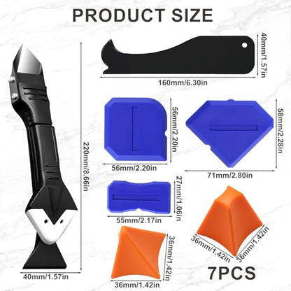 7 Piece Caulking Tool Kit, Silicone Caulking Tools Set with Caulk Finishing Tool, Caulk Smoothing Tool & Grout Tool, All - in - One for Bathroom, Kitchen, Window Sealant & Grout Projects