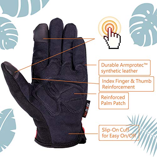 SKYDEER Mens Work Gloves, Touch screen Utility Mechanic Gloves, Flexible Breathable Fit and Padded Knuckles & Palm Protection (SD8821/M) - color: Red-black, size: Medium