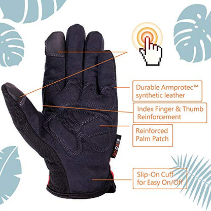 SKYDEER Mens Work Gloves, Touch screen Utility Mechanic Gloves, Flexible Breathable Fit and Padded Knuckles & Palm Protection (SD8821/M) - color: Red-black, size: Medium