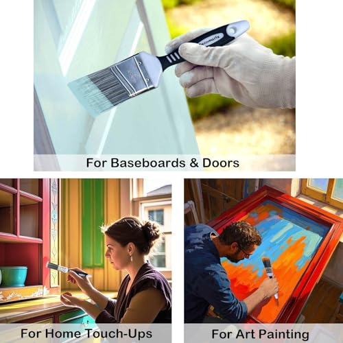 Paint Brush Set for Painting Cabinets, Small Fence Wall Stain Brushes Assortment, Smooth Synthetic Short Bristle Paintbrushes with Soft Grips – Double Thick Chip Brush Variety- Pack of 5