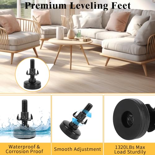 40 Pcs Adjustable Leveling Feet with T-Nut Kit, 3/8”-16 Thread Furniture Levelers, Metal Adjustable Feet, Heavy Duty Legs Height Adjuster for Table, Chair, Desk, Cabinets, Sofa(Black)