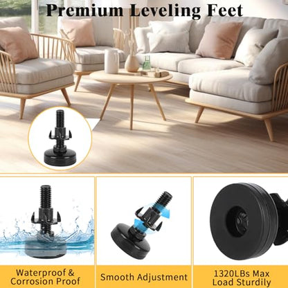 40 Pcs Adjustable Leveling Feet with T-Nut Kit, 3/8”-16 Thread Furniture Levelers, Metal Adjustable Feet, Heavy Duty Legs Height Adjuster for Table, Chair, Desk, Cabinets, Sofa(Black)