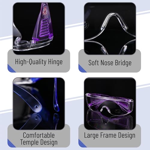 UNCO- Safety Goggles Over Glasses, Protective Goggles, Anti Fog, Work, Safety Glasses Over - color: Dark Blue and Purple Handle, size: 2 Pack