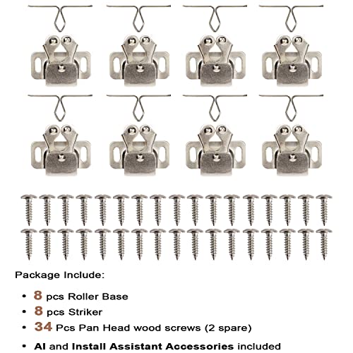 Keenkee 8 PCS Cabinet Latch Double Roller Catch Hardware for Cupboard Closet Cabinet Door Latches and Catches, Nickel - color: Nickel 8ps
