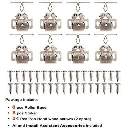 Keenkee 8 PCS Cabinet Latch Double Roller Catch Hardware for Cupboard Closet Cabinet Door Latches and Catches, Nickel - color: Nickel 8ps