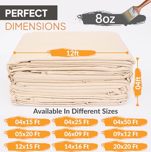 Canvas Drop Cloth for Painting (4x15) ft with Thick Texture, Sturdy Multi-Purpose Painting Drop Cloth Canvas for Curtains, Furniture & Floor Protection, Pack of 4 Drop Cloths for Painting Canva