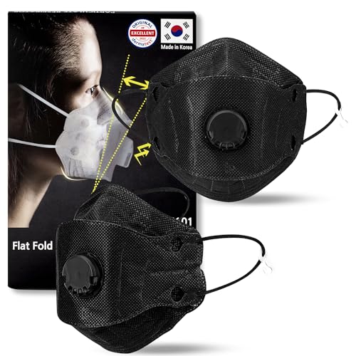 Particulate Respirator Mask with Valve, Flat Fold Design, Breathable Respirator Mask for Dust Sanding, Made in Korea - color: Black 10