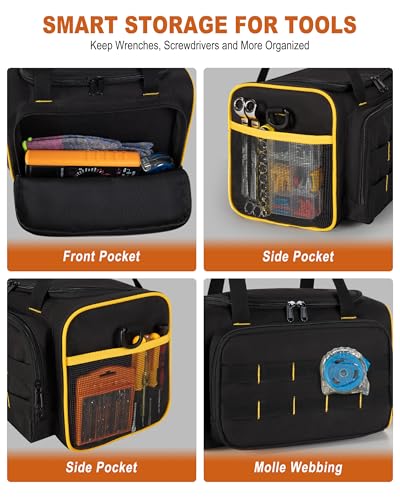 Marscamd 12-inch Tool Bag with Multiple Pockets, Heavy Duty Tool Tote for Men, Black