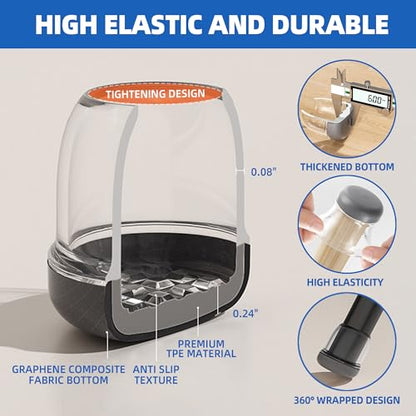 Extra Small Chair Leg Floor Protectors for Carpet Hardwood Floors, Upgraded Chair Leg Caps with Graphene Fabric Bottom, No Cat/Dog Hair Clinging, 16 Pcs Clear Furniture Leg Feet Covers (Fit 0.6"-0.8") - size: Small (Fit 0.6"-0.8")