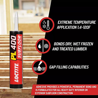 Loctite PL 400 Subfloor Heavy Duty Adhesive, 10 fl oz, Cartridge - size: Single/10 Ounce